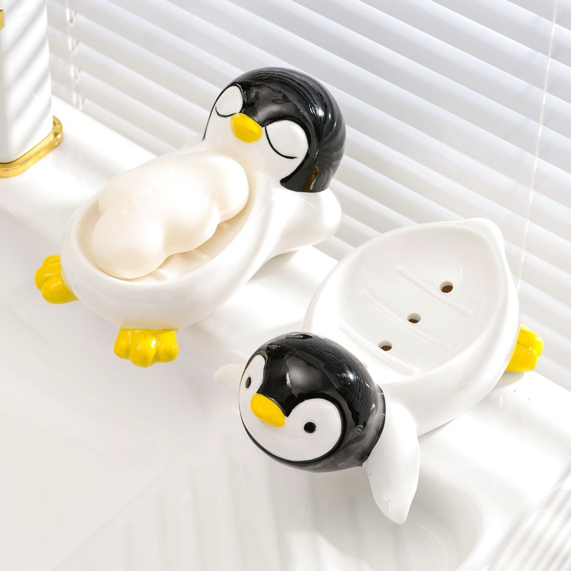 พร้อมส่งจากไทย ที่วางสบู่เพนกวิน น่ารัก ที่วางสบู่เซรามิค มี 2 แบบ