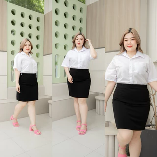 ❤️ไซส์ใหญ่❤️ กระโปรงนักศึกษา ทรงเอสาวอวบ ผ่าหลัง มียาว20-22-24-26 ผ้ายืดฮานาโกะสีดำ