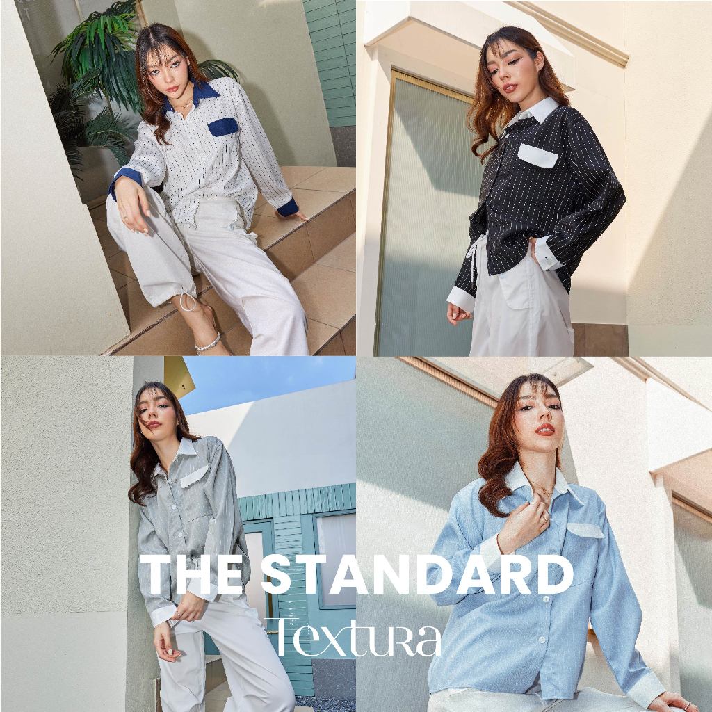เสื้อเชิ้ตแขนยาวรุ่นใหม่  THE STANDARD SHIRT เนื้อผ้าริ้วทอ ผิวเนียนเรียบ  ลุคเท่ๆและคงความเรียบ