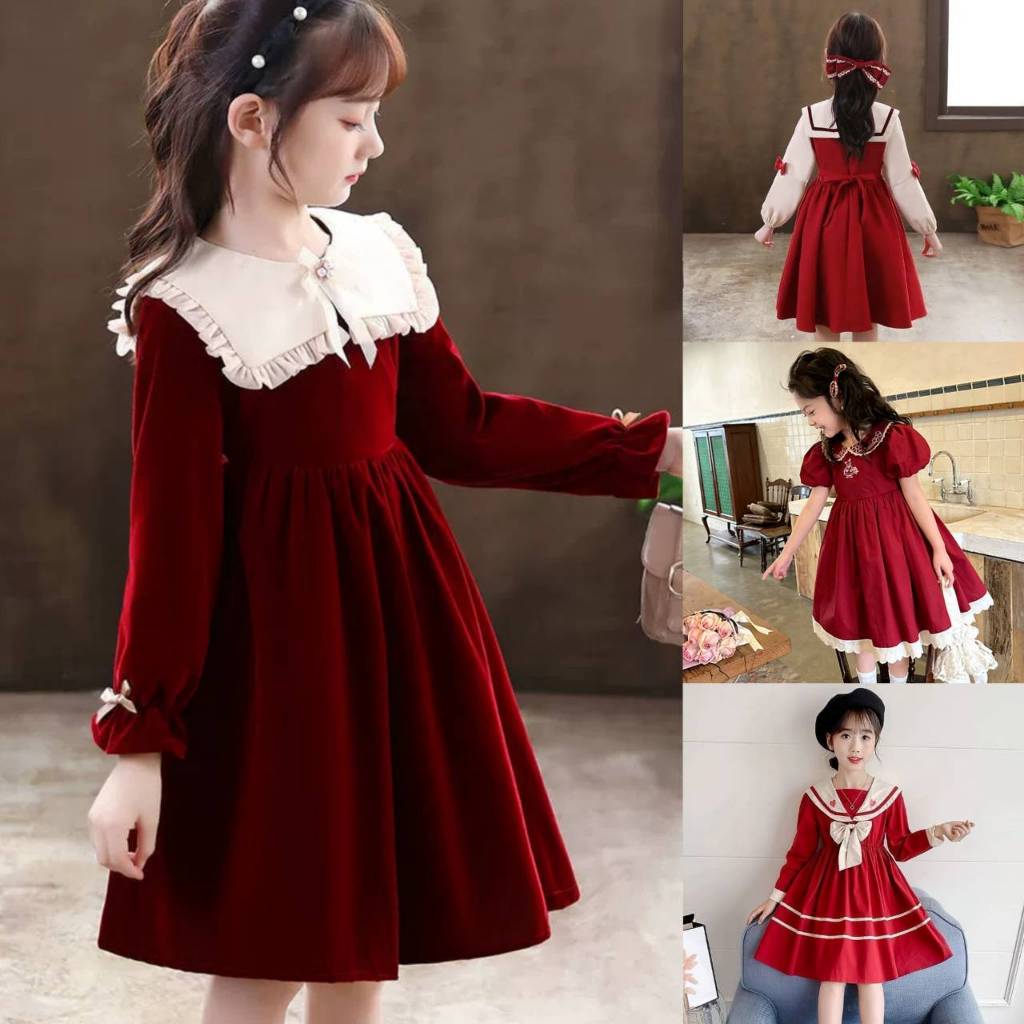 (พร้อมส่ง)เสื้อผ้าเด็กสีเเดง ชุดใส่คริสมาสเด็กหญิง งานตรงปกผ้าดีมากสวยทุกแบบ
