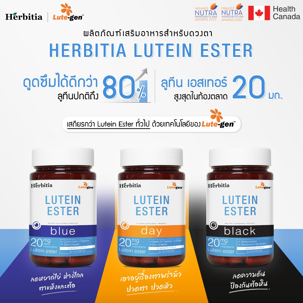 Herbitia Lutein Ester เฮอร์บิเทีย ลูทีน เอสเทอร์ 20 มก. (บรรจุ 30 แคปซูล)