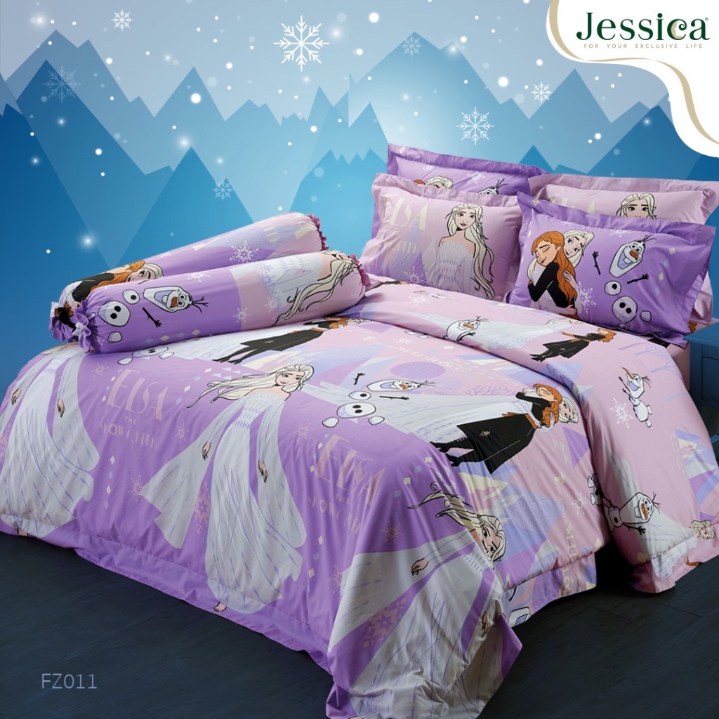 (ผ้าปูที่นอน+ผ้านวม) Jessica Cotton mix ลายการ์ตูนลิขสิทธิ์โฟรเซน FZ011 ชุดเครื่องนอนผ้าห่มนวมครบเซ็ตผ้าปูที่นอนเจสสิก้า