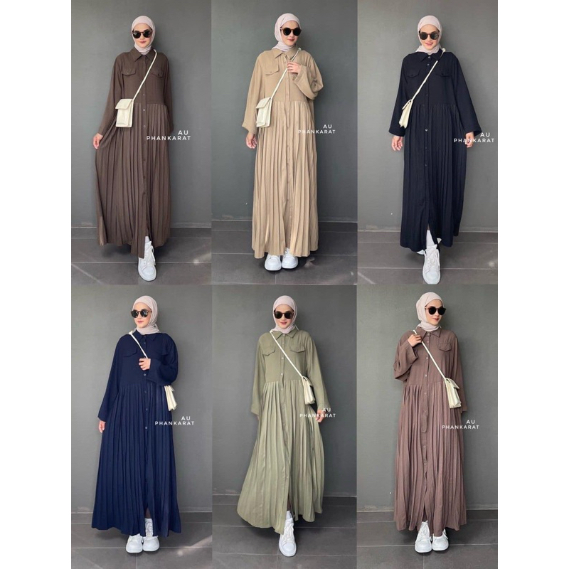 Dress AU ทรงจีบเอว กระดุมหน้า
