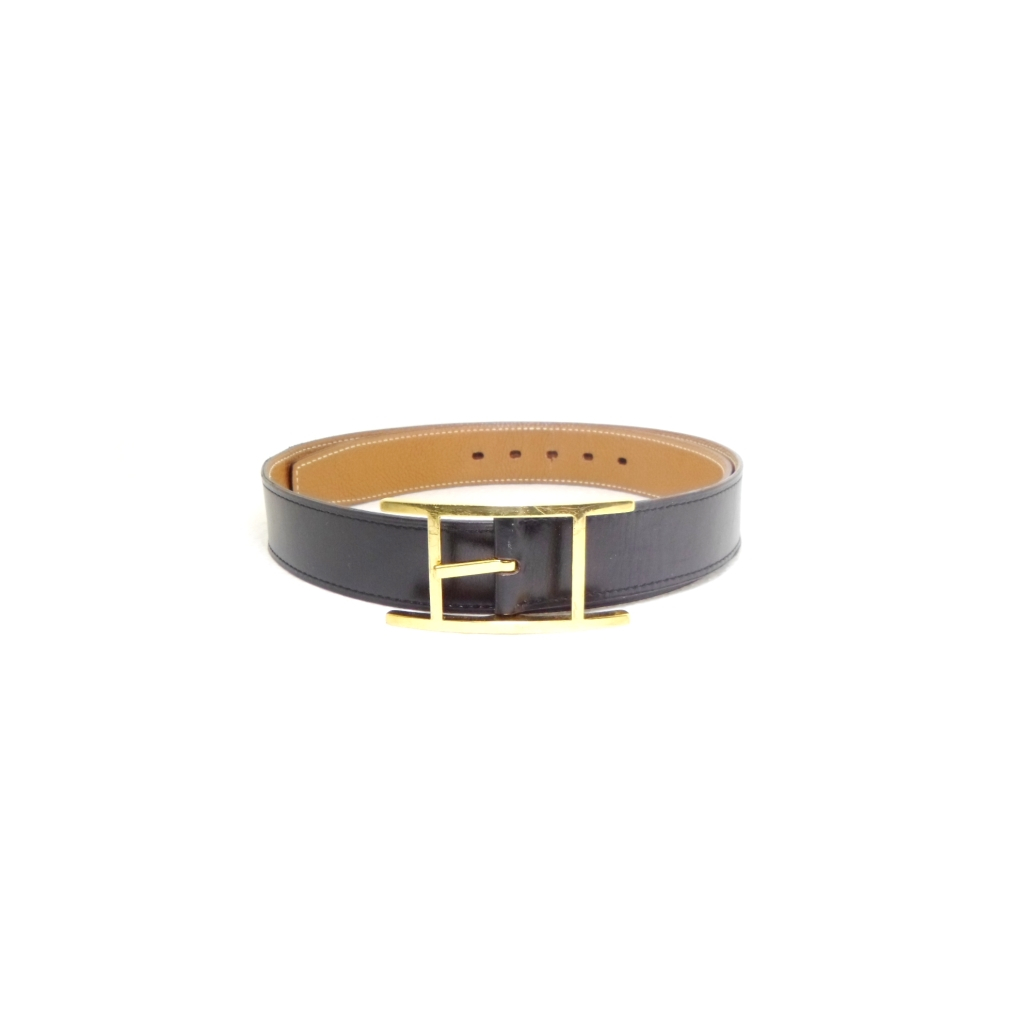 เข็มขัด Hermes Quentin Belt (noir/gold) sz 85 34 มือ 2 ของแท้ 100%