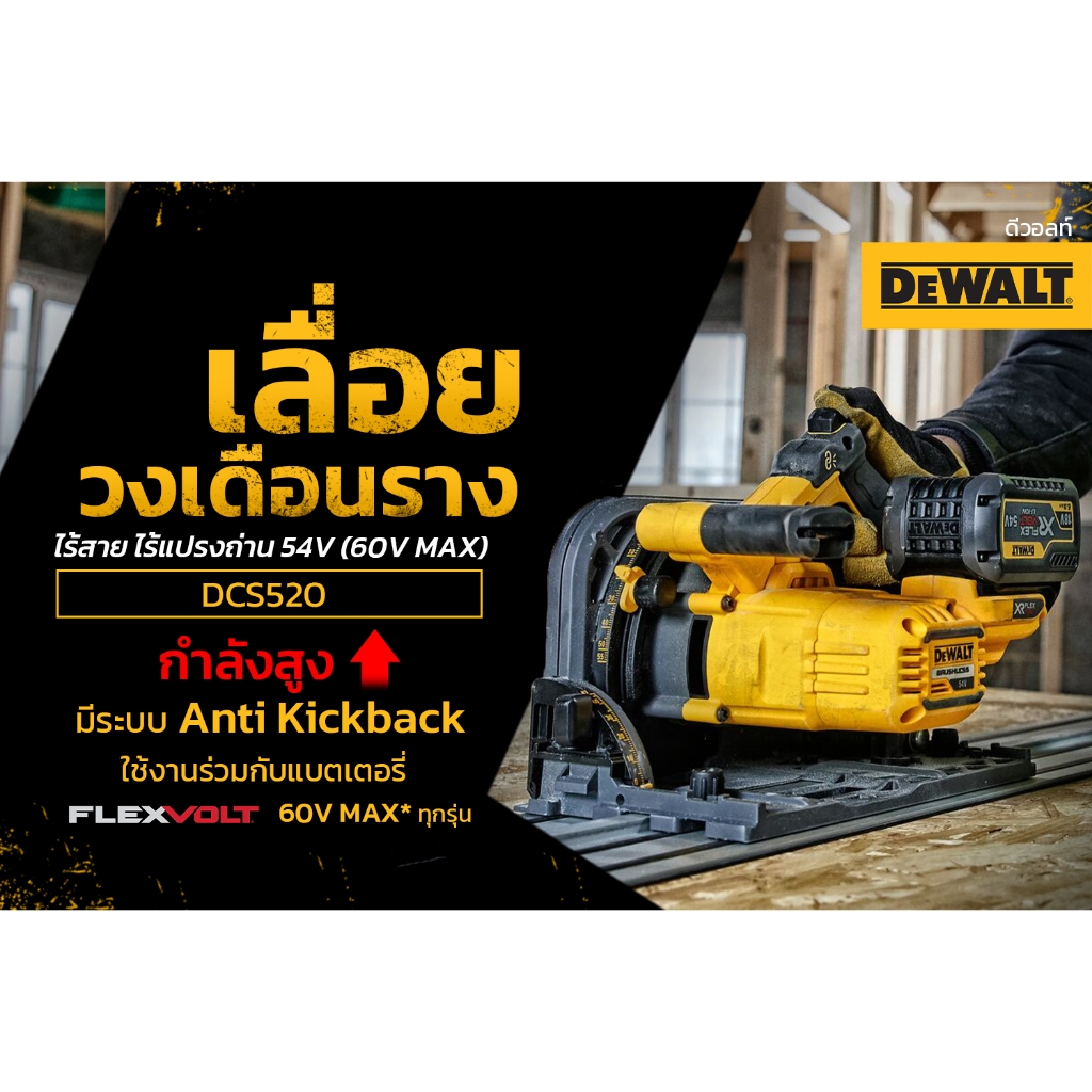 DEWALT รุ่น DCS520NT-XJ เครื่องวงเดือนไร้สายเฉพาะตัวเครื่องพร้อมกล่องTSTAK ไร้แปรงถ่าน 54V (60V Max)ไม่รวมอุปกรณ์เสริม