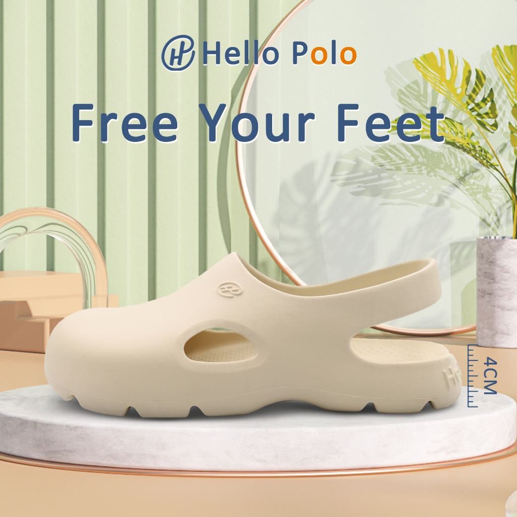 Hello Polo ดำ รองเท้าแตะผู้หญิง รองเท้าหัวโต 4cm พื้นหนา เสริมส้น กันลื่น นุ่ม แฟชั่นฤดูร้อน HP8008W