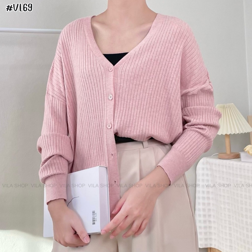 VL69 เสื้อคลุม Oversize ไหมพรมร่อง