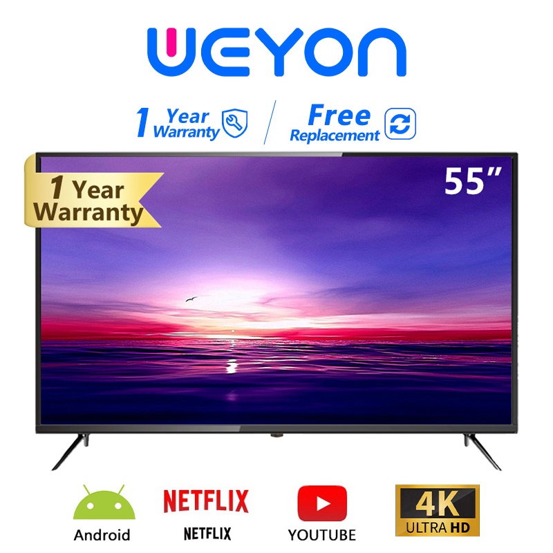 WEYON ทีวี 55 นิ้ว 4K UHD  Smart TV 1.5G+8G WIFI  /DVB-T2 / USB2.0 /AV