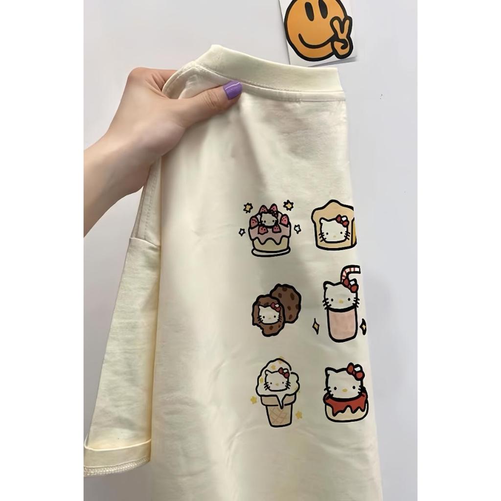 พร้อมส่ง เสื้อยืดแฟชั่น ลายคิตตี้น่ารัก ทันสมัย แขนสั้น คอกลม Oversize ผ้าCotton100% ผ้าหนา ผ่าไม่ลื่น มีหลายไซซ์ ส่งไว
