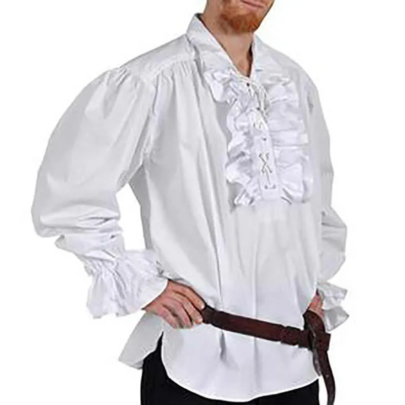 【Blackcat】ยุคกลาง Renaissance Pirate 18th Century Duke ชายเสื้อแขนยาวเสื้อยืดเด็กคริสต์มาสฮาโลวีนเครื่องแต่งกาย