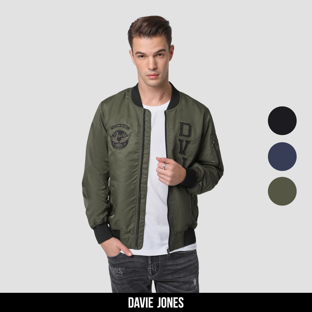 DAVIE JONES เสื้อแจ็คเก็ต Bomber Slim Fit Jacket JK0032 ดำ กรม เขียว