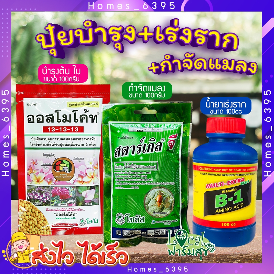 เซ็ตปุ๋ยบำรุงต้น+เร่งราก+กำจัดแมลง 🍃 ออสโมโค้ท + น้ำยาเร่งรากB-1 + สตาร์เกิลจี กำจัดแมลง Homes_6395