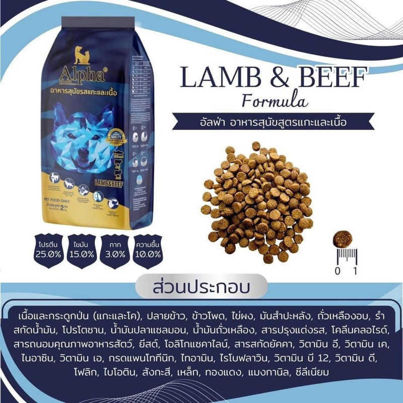 Alpha petfood อาหารสุนัข รสแกะ กระสอบ 15 กิโลกรัม