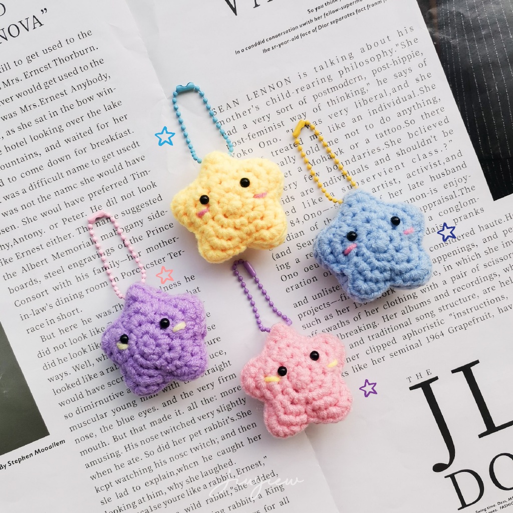 Jiwjiew​ I Star Keyring พวงกุญแจดาวถักไหมพรม​ แฮนด์เมด​ ห้อยกระเป๋า​ ของขวัญ​ปัจฉิม​ ของชำร่วย