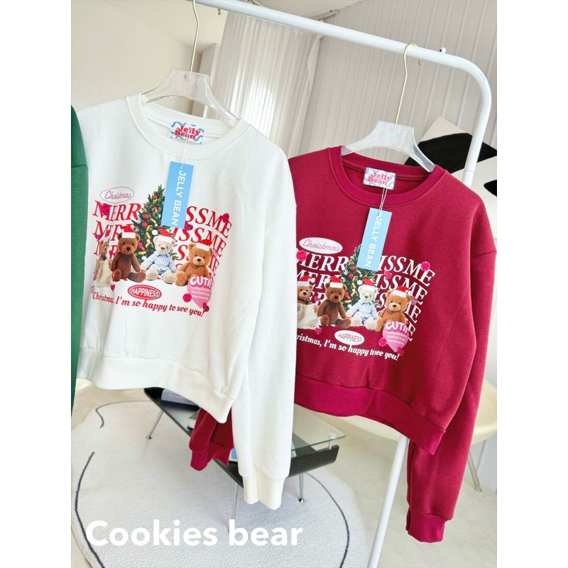 •ᴥ• COOKIES BEAR •ᴥ• เสื้อครอปสเวตเตอร์ สกรีนลาย CHRISTMAS HAPPINESS 🎄น่ารักแบบตะโกนนน~