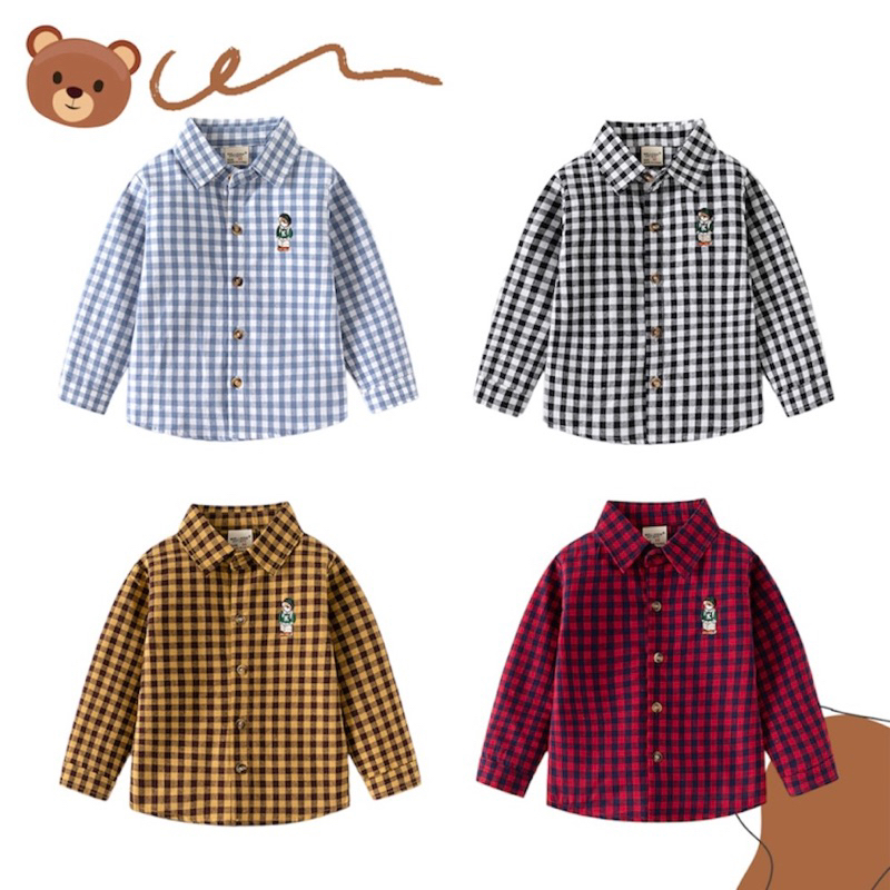 AB130 เสื้อเชิ๊ตเด็กแขนยาว ลายสก๊อต แฟชั่นเด็กหล่อ พร้อมส่งในไทย
