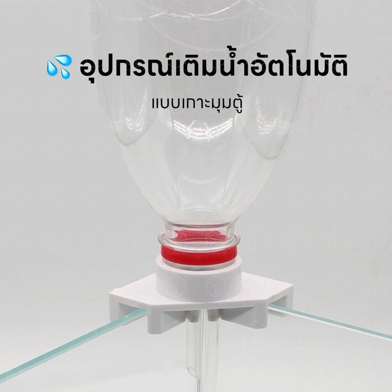 อุปกรณ์เติมน้ำอัตโนมัติ ที่เติมน้ำตู้ปลาอัตโนมัติ แบบใช้ขวดน้ำ เกาะที่มุมตู้ รับน้ำหนักได้เยอะ มั่นคง ใช้งานง่าย