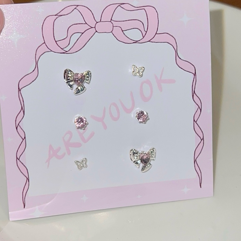 ⌒♡*:･ ต่างหูเซ็ต6ชิ้น พร้อมส่งจากไทย *:･ﾟ
