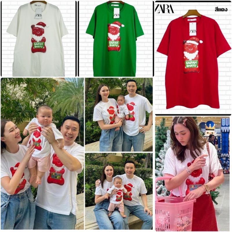 พร้อมส่ง  เสื้อยืดไอเทมคริสมาสที่แม่ชมใส่เป็นงานป้ายงานสกรีนลายน้องหมีน่ารักสุดๆงานป้าย zara