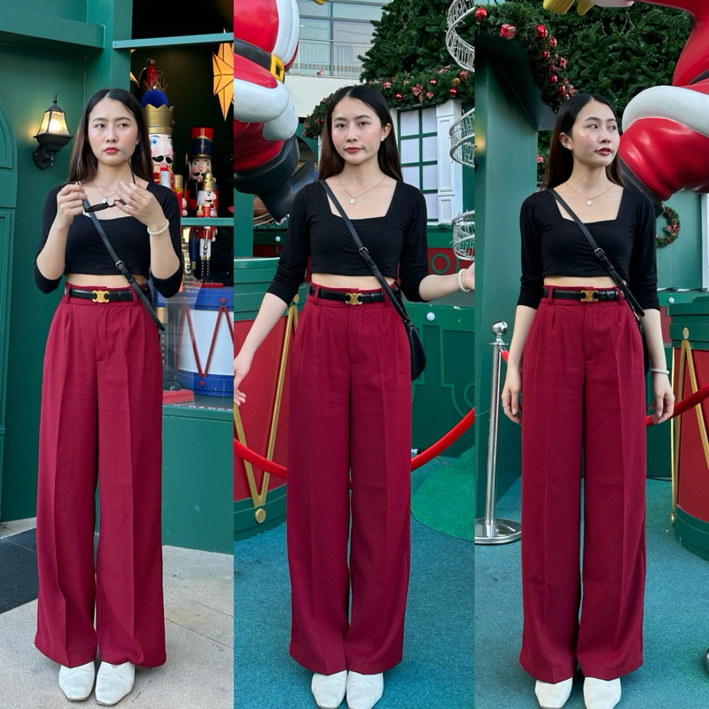 กางเกงขากระบอกใหญ่ ทรงทิ้งตัว เนื้อผ้าลื่นใส่สบาย รุ่น Cherry Pants