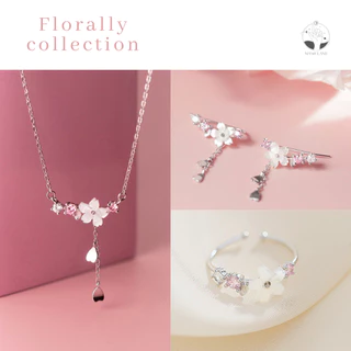 MNL💗Florally จี้ดอกไม้ สีชมพูขาว ยกมาทั้งสวน สร้อยคอแฟชั่นเงินแท้ เครื่องประดับผู้หญิง สไตล์เกาหลีมินิมอล น่ารัก ของขวัญ