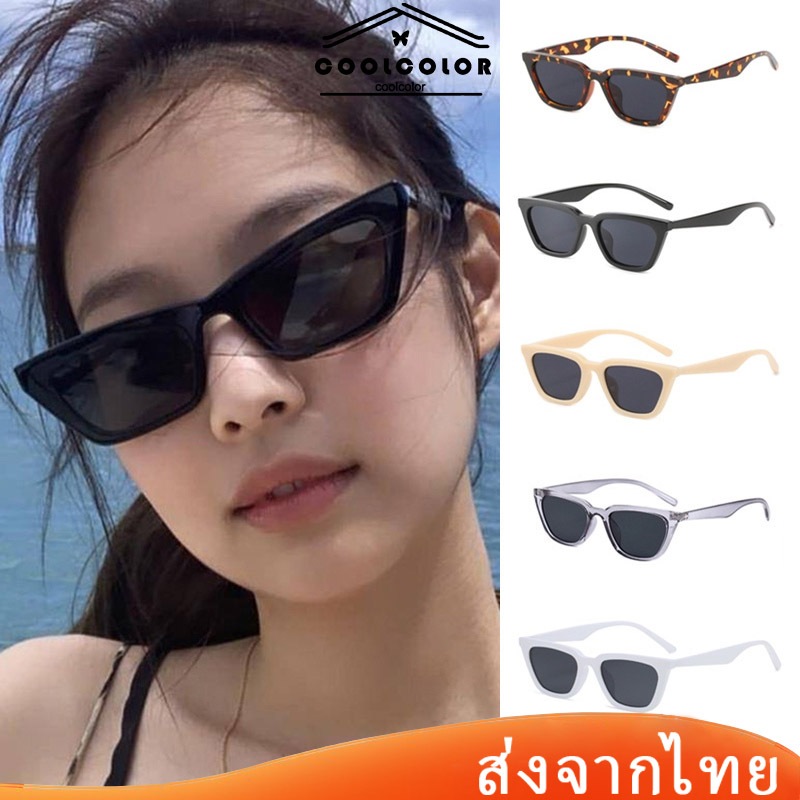 ในไทย แว่นตากันแดดทรงสี่เหลี่ยมตาแมวย้อนยุคสําหรับผู้หญิงและผู้ชายป้องกันรังสียูวีถนนถ่ายภาพใหม่.COD