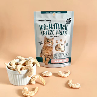 ขนมแมว กุ้งฟรีซดราย 100%(Purrfect Paw) ดีต่อสุขภาพ ขนมแมวไม่เค็ม ขนมแมวฟรีซดราย Freeze dried แมว Shrimp Freeze Dried