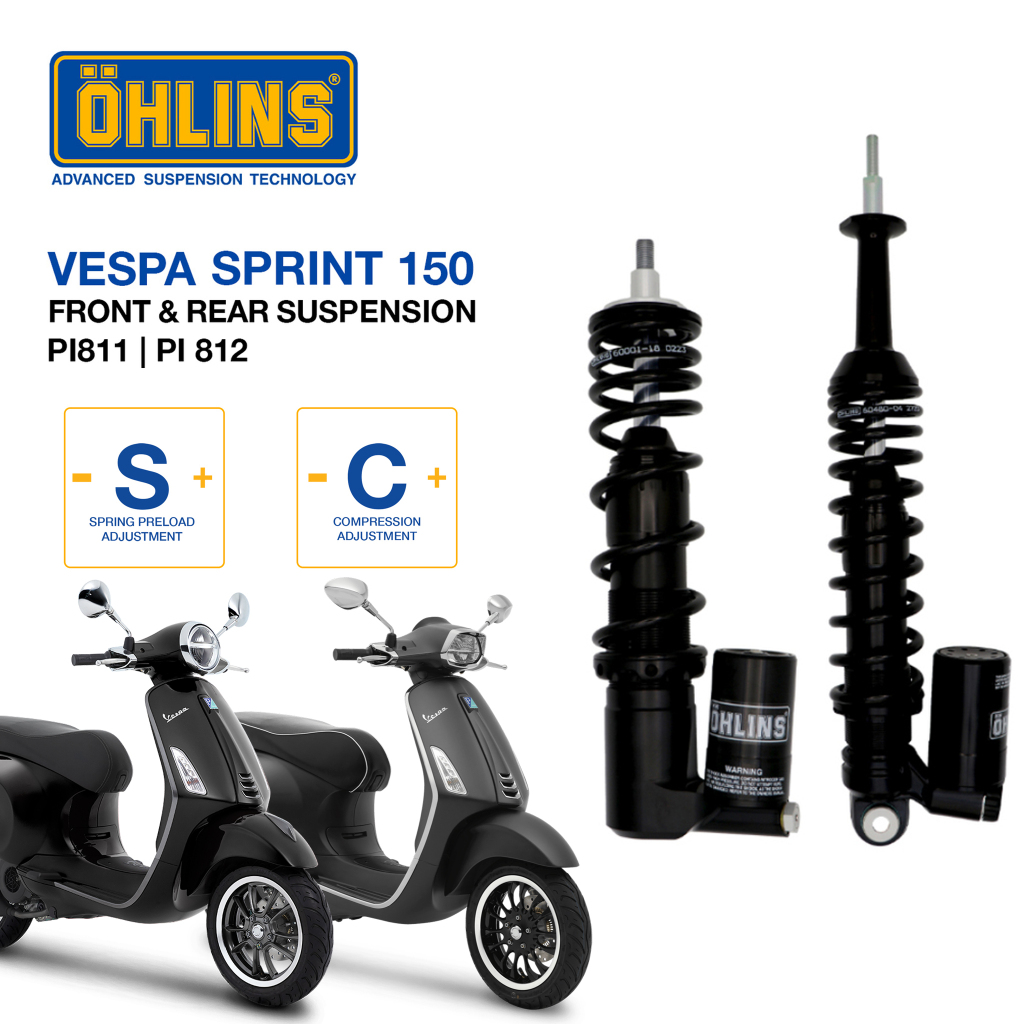 โช๊คหน้า-หลัง ohlins Black Line PI 811 / PI 812 For Vespa Sprint & Primavera 150 ABS