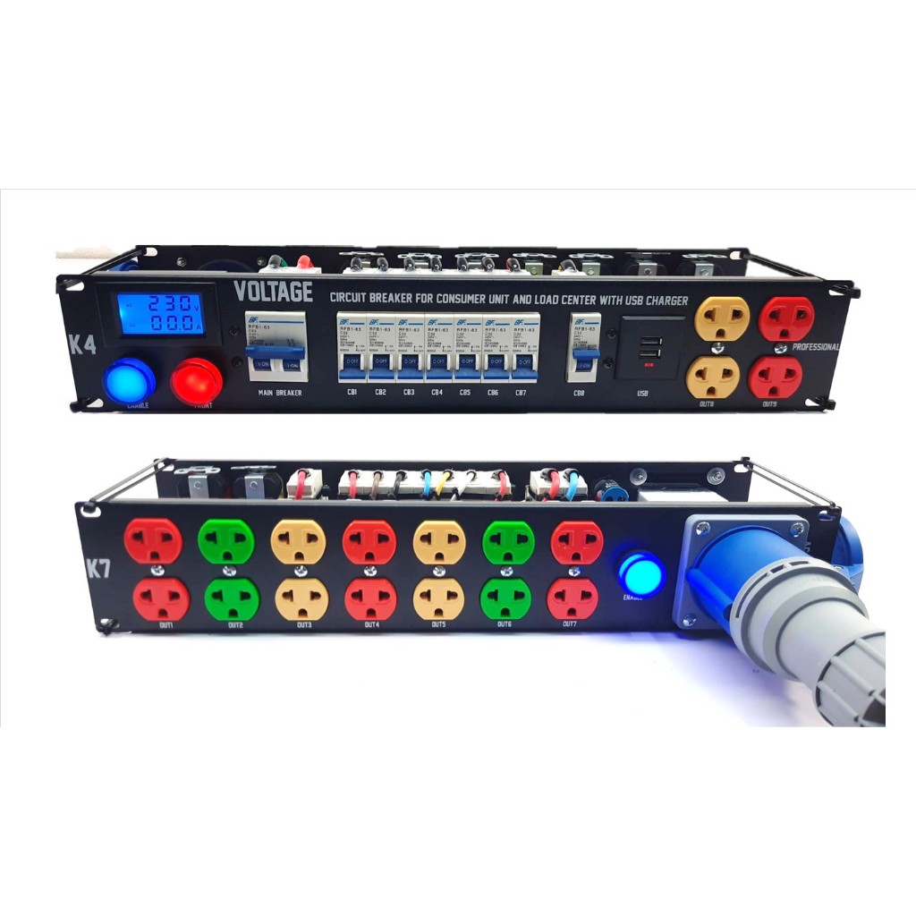 ชุดโหลด 2U 1 เฟส 32A รุ่น K4 ปลั๊กโหลดติดแร็ค จอแสดงผลโวล์ทแอมป์ พร้อมช่องเสียบ USB แถมเพาเวอร์ปลั๊ก