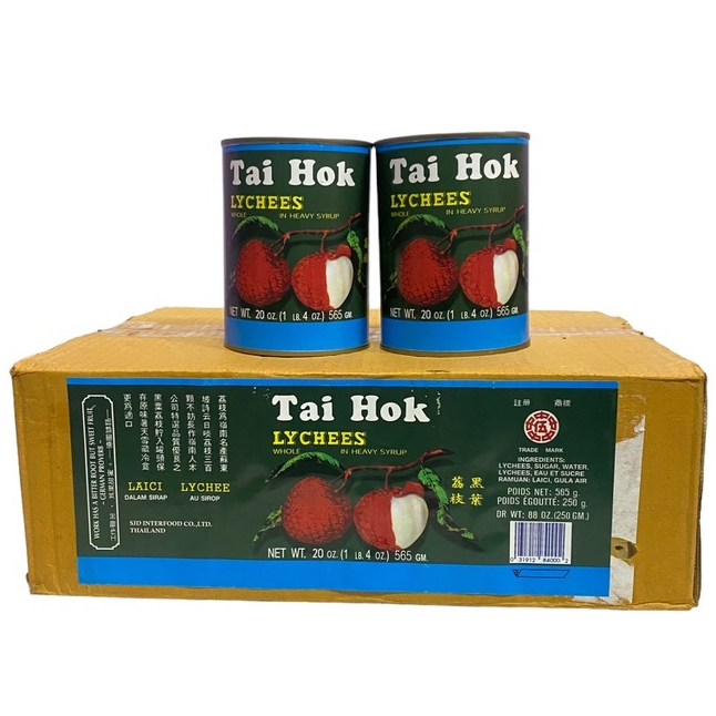 ลิ้นจี่ในน้ำเชื่อม Tai Hok Lychees ลูกโตบรรจุกระป๋อง 20 oz,565GM นำเข้าจากมาเลยเซีย 1ลัง/จำนวน 12 กระป๋อง ยกลัง พร้อมส่ง