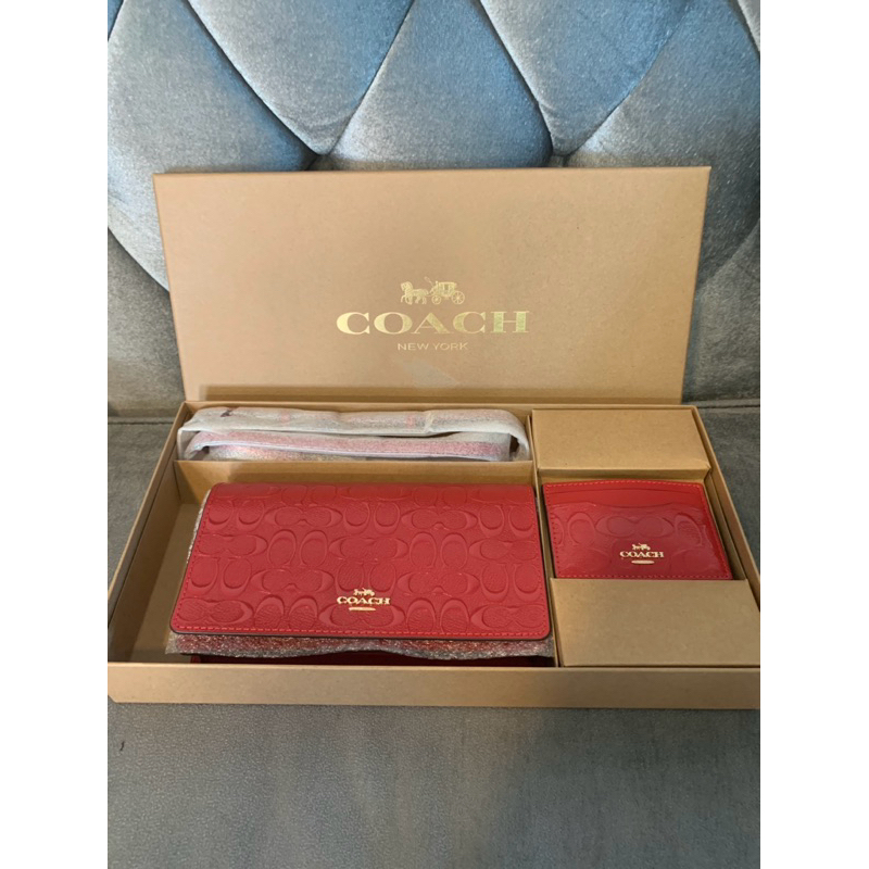 🔥Sale🔥 COACH Women's Boxed Anna Foldover Clutch Crossbody And Card Case Set in Leather