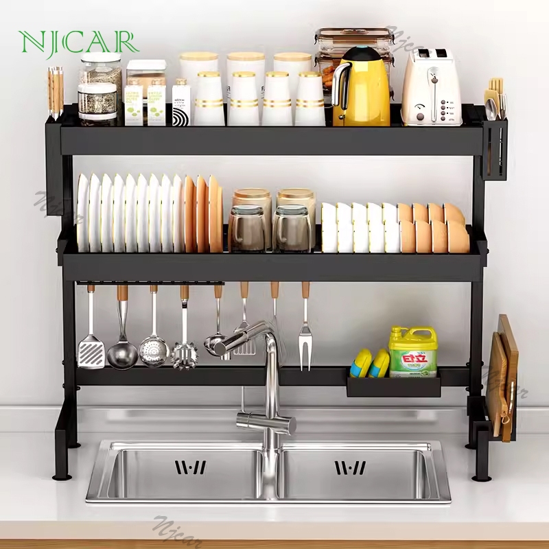 NJCAR1 H658 ที่วางจาน ชั้นวางจาน สแตนเลส ที่คว่ำจานชาม 65/85 ซม ครบเซ็ท คร่อมอ่างล้างจาน ชั้นวางของในครัว