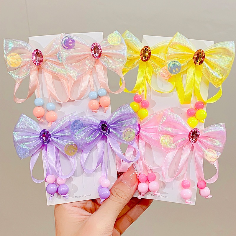COD-ในไทย กิ๊ฟติดผม สีแคนดี้ประดับโบว์ ผ้าตาข่าย น่ารักหวาน สไตล์เกาหลี ราคาถูกที่สุด เด็กนักเรียน2ชิ้น/เซต-Krismile.th