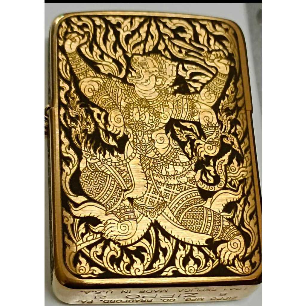 Zippo Replica Brass 1941 ของแท้ สีทองด้าน ยิงเลเซอร์ ลายหนุมาน 4 กร 5 ด้าน