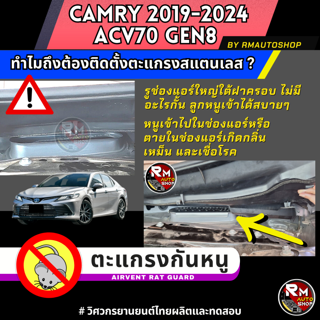 ตะแกรงกันหนู TOYOTA CAMRY ACV70 สแตนเลส ที่แรก หนาพิเศษ 2 มิล แผ่นกันหนู แคมรี่ CAMRY 2019-2024 GEN8 ช่องแอร์ rmautoshop