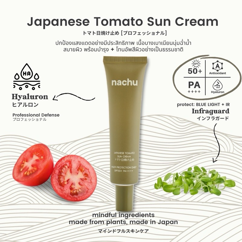 NACHU Japanese Tomato Sun Cream แนชชู กันแดดมะเขือเทศญี่ปุ่น SPF50+ PA++++ เหมาะกับผิวเป็นสิวแพ้ง่าย