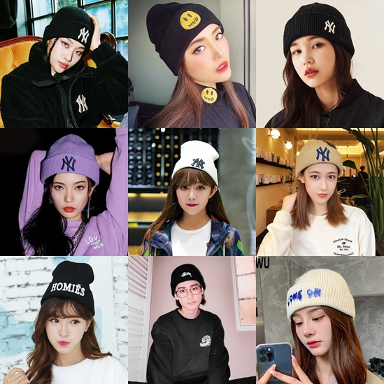 หมวกไหมพรม_SS Drew Chanel zero มินเนี่ยน Cap_Hat ลายปัก ลายอมยิ้ม ใส่หน้าหนาว ผ้ายืดได้ สไตล์เกาหลี ราคาถูกมาก พร้อมส่ง