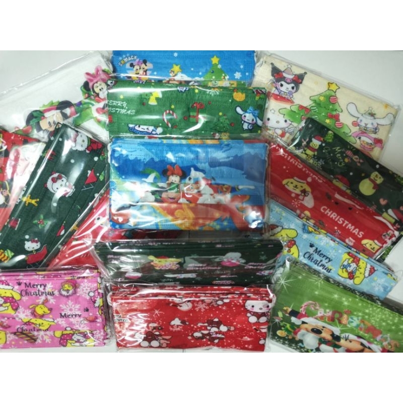 Justbestgift พร้อมส่ง หน้ากากอนามัย ลายการ์ตูน คริสต์มาสและปีใหม่ หนา 3 ชั้น แพคละ 10 ชิ้น มีให้เลือกทั้งเด็ก/ผู้ใหญ่
