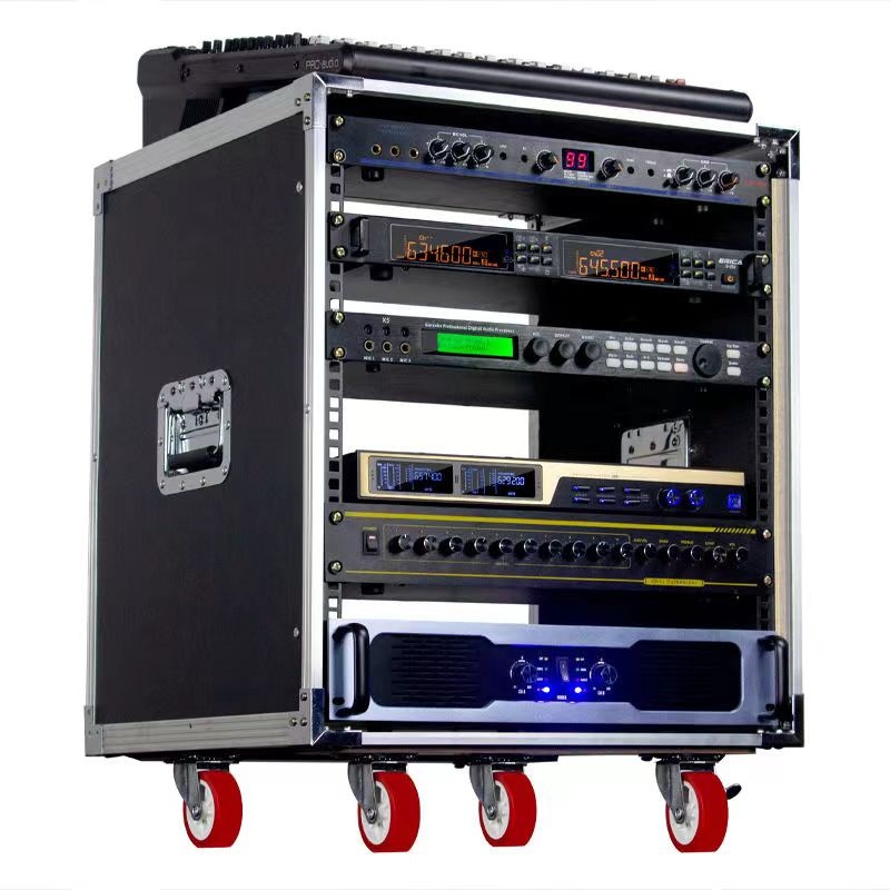 8U12U16U เครื่องขยายเสียงตู้ชั้นวาง KTV คาราโอเกะ Home Audio เที่ยวบิน Mixer เครื่องขยายเสียงลังอุปกรณ์เวทีล้อ