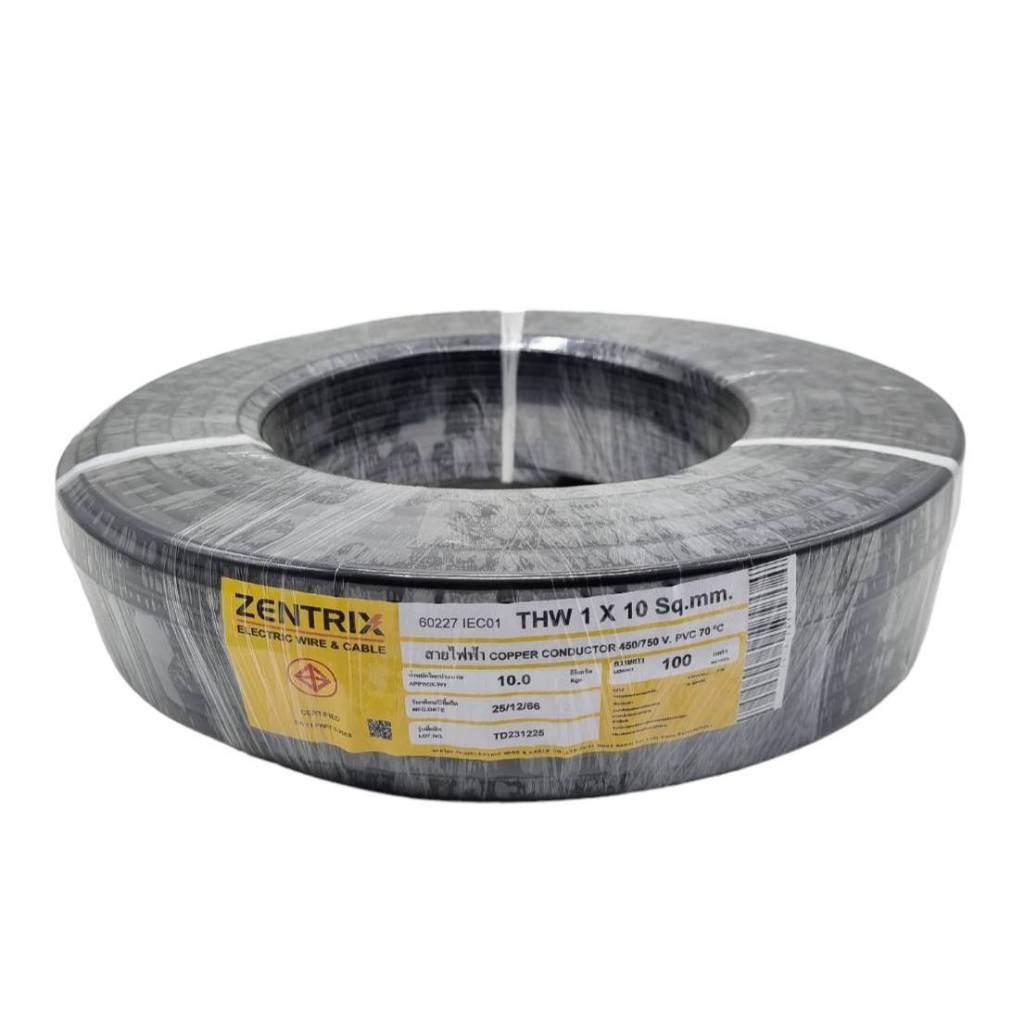 สายไฟ THW 1 X 10 ZENTRIX 90เมตร 100 เมตร สีดำ