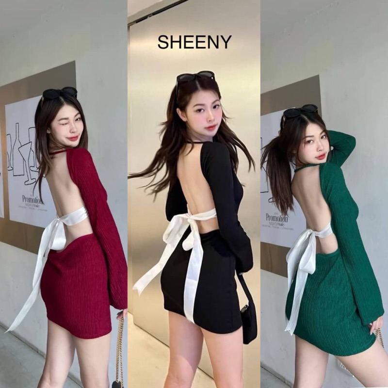 Teera❤️พร้อมส่ง✨Hana minidress🎀เดรสเปิดหลังผูกโบว์เนื้อผ้ายืดเย็น ใส่สบาย sheeny