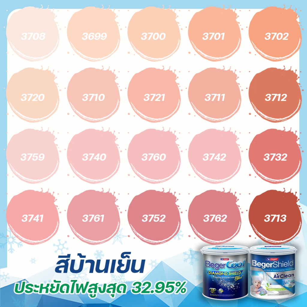 Beger Cool Diamond Shield+ Airclean สีชมพูพีช เกรด 15 ปี ขนาด 9 ลิตร สีทาบ้านเย็น ฟิล์มกึ่งเงา