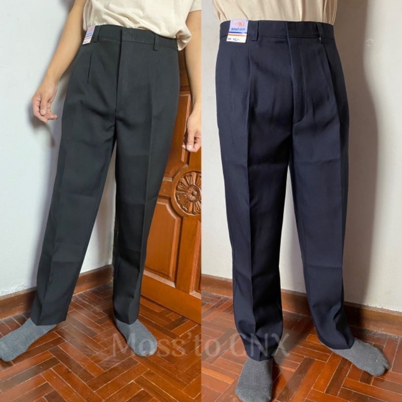 กางเกงสแล็ค กางเกงทำงานทรงกระบอก ทรงลุงป้าย Yoke ผ้าโซล่อน สีดำ สีกรม size m-44