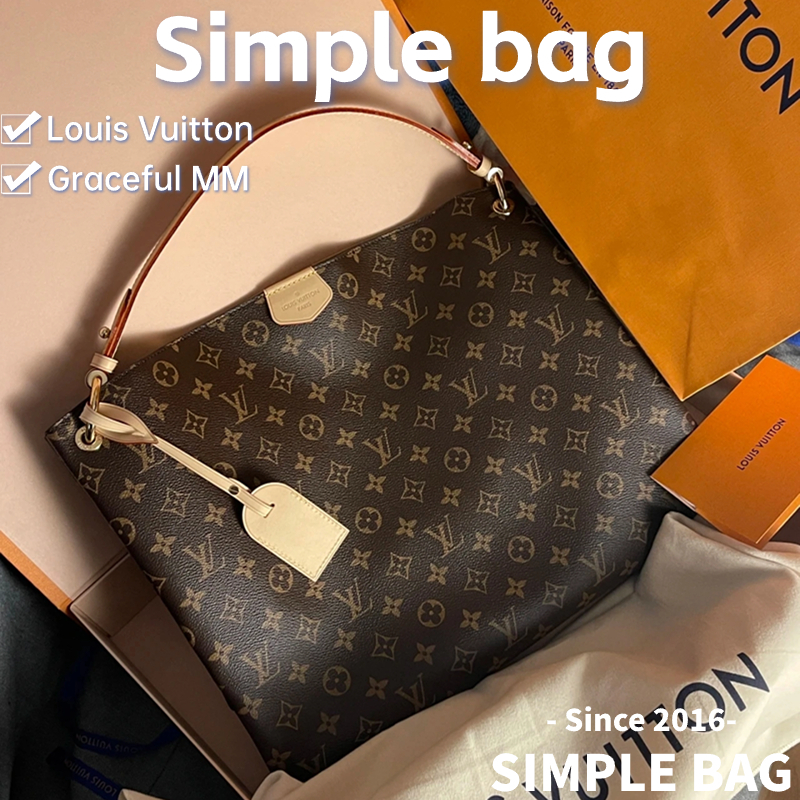 🍑หลุยส์วิตตอง Louis Vuitton Graceful MM Shoulder bag LV กระเป๋า