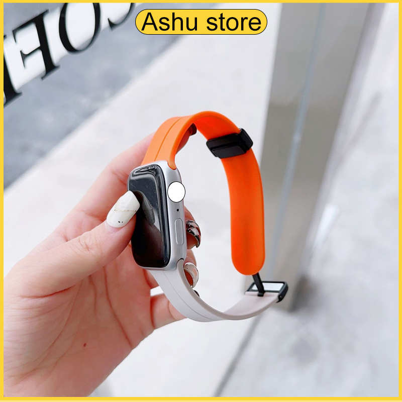 สีคู่นาฬิกาสำหรับ iWatch11 10 9 8 7se 6 5 3 2 1 8 นาฬิกาซิลิโคนแม่เหล็กพับนาฬิกา 49มม.45มม.44มม.40มม.41มม.46มม.38มม 42มม