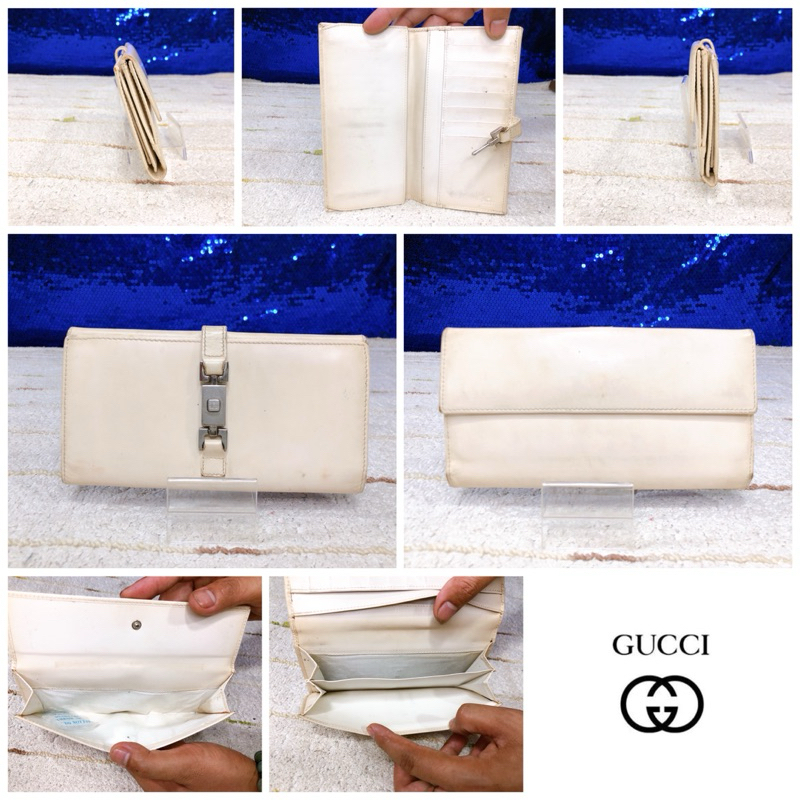 👝: GUCCI Beige Leather Long Wallet แท้💯%
