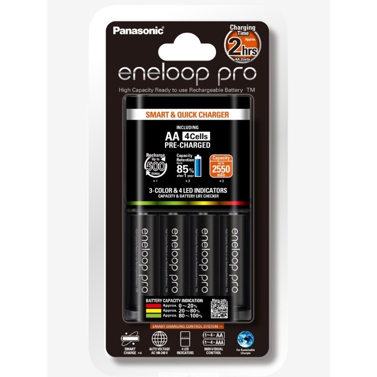 Panasonic eneloop Smart & Quick Charger with eneloop Pro AA x 4pcs. AAA x 4pcs. รุ่น K-KJ55HCC40T + BK-4HCCE/4BT