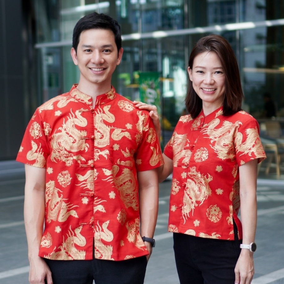 เสื้อตรุษจีน ลายมังกรทองพิมพ์สวย
