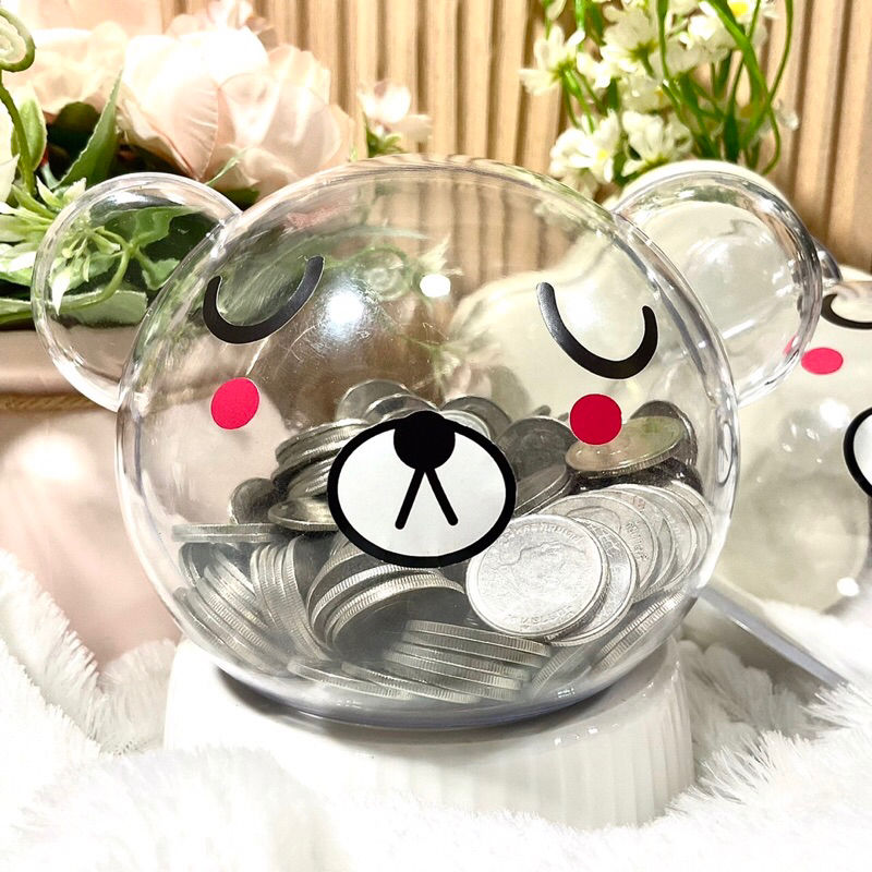 พร้อมส่ง กระปุกออมสินใสหมี สีใส จุเหรียญได้เยอะ