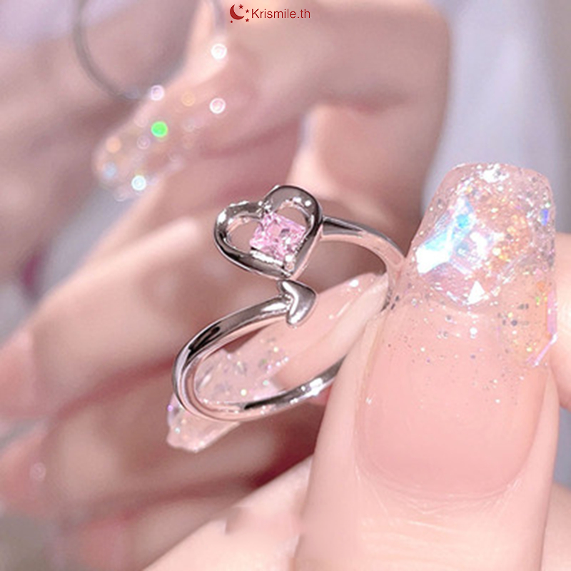COD-ในไทย💖แหวน สีชมพูลายหัวใจประดับเพชร แหวนเปิดเปิดถอดออกได้ ไม่ทําให้แพ้ง่าย ละเอียดอ่อน สไตล์เกาหลี สำหรับผู้หญิง-Kri